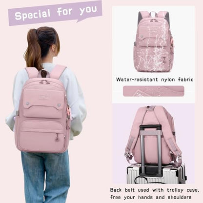 School Backpack for Teens Girls Solid Color, Multi-pocket School Bag Girls Backpack for Kids - color: B-purple