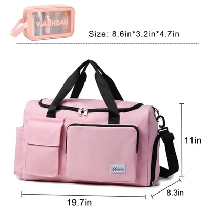 Small Gym Bag for Women, Travel Duffle Bag Carry On Weekender Bag with Shoe Compartment - color: 40#Pink-Zipper, style: Gym Bag&toiletry Bag