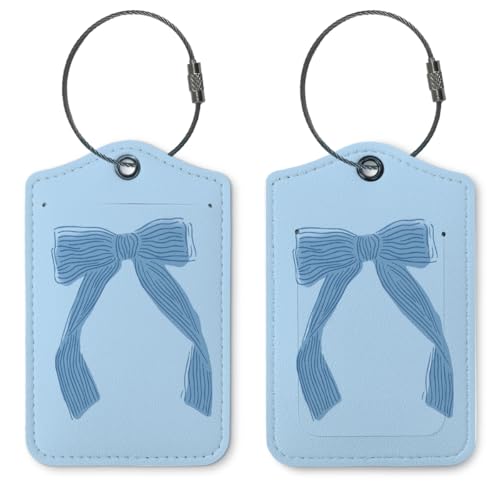 Coquette Navy Blue Bow Luggage Tags for Suitcases, Navy Blue Bow Cute Bag Travel Tags for Luggage for Women, Trendy 2 Pack Luggage Tag for Travel,Teen Girls Gifts Suitcase Tags - color: Navy Blue Bow-2