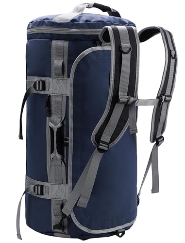 MIER Large Duffle Bag Backpack for Travel Camping Gym Sports, 45L/60L/90L | Water Resistant, Convertible Duffel, Detachable Backpack Straps, Shoe Compartment, Heavy-Duty Tarpaulin, 3 Sizes - color: Navy Blue, size: 45L