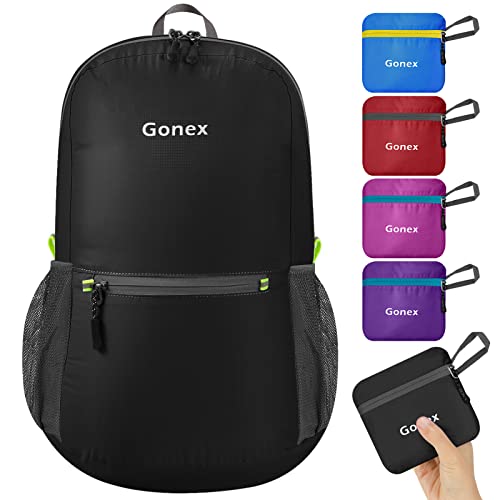 Gonex Ultra Lightweight Packable Backpack Daypack Handy Foldable Camping Outdoor Travel Cycling Backpacking - color: Black