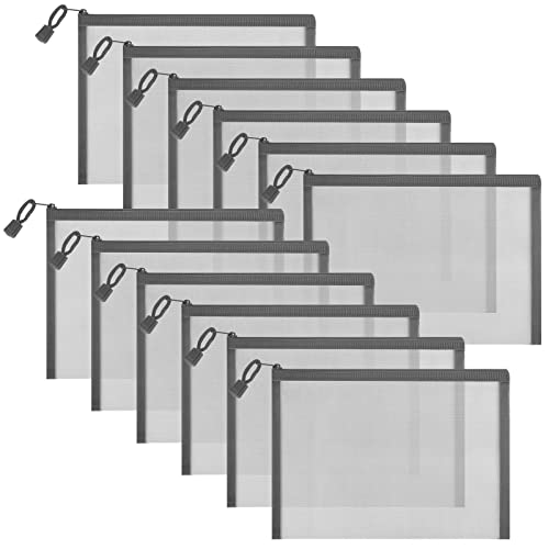 12 Pieces Zipper Nylon Mesh Pouch, Mesh Cosmetic Bags Makeup Bags Pencil Case, Multipurpose Travel Bags for Cosmetic School Office Supplies and Travel Accessories (Grey, A5) (WB06) - color: Grey, size: A5