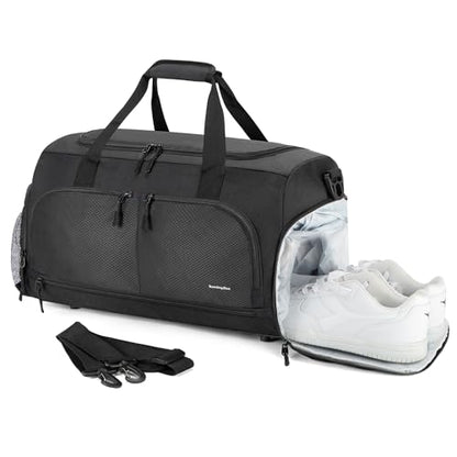 Boarding Blue Gym Travel Bag for Women & Men-20 Inches Lightweight Duffel Bag with Wet Pocket Shoe Compartment Including Water Resistant Pouch (Black) - color: Black