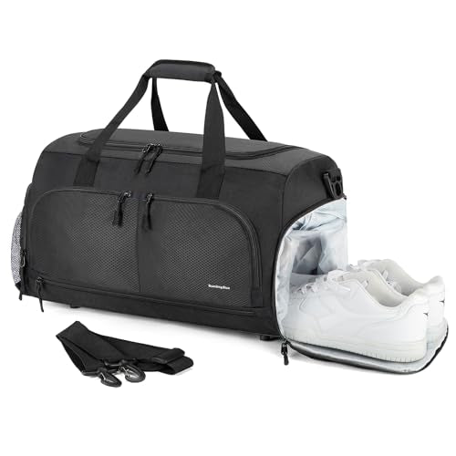 Boarding Blue Gym Travel Bag for Women & Men-20 Inches Lightweight Duffel Bag with Wet Pocket Shoe Compartment Including Water Resistant Pouch (Black) - color: Black