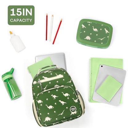 mibasies Kids Backpack for Boys 5-8: Water-Resistant School Bookbag for Kindergarten and Elementary - Dinosaur Green - color: Dinosaur Green, style: Kids-15"h