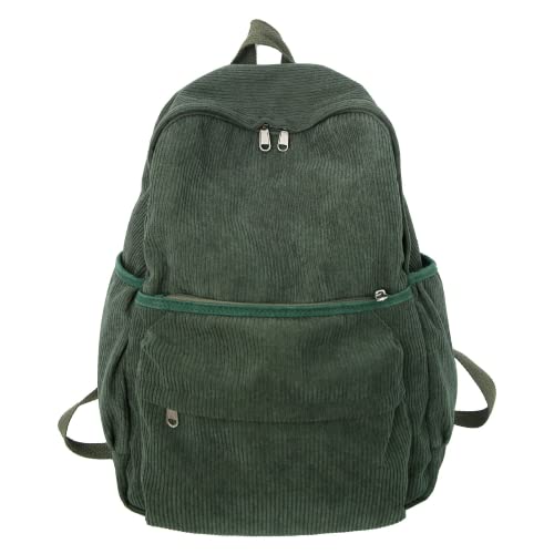 Preppy Corduroy Aesthetic Backpack 15.6 inch Laptop College Backpack Cute Book Bag Travel Rucksack Daypack (One Size,Green) - color: Green