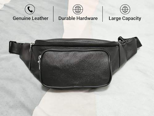 large 3 Pockets Leather Fanny Pack Travel Waist packs Waist Pack Suitable for Outdoor Mountaineering Travel Camping Cycling Running etc Fanny packs (Black) - color: Black 381 model