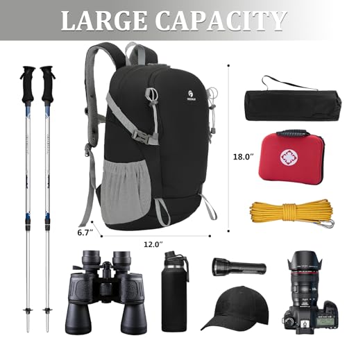 Hiking Backpack for Men Women, 25L Lightweight Travel Backpack Camping Daypack for Outdoors - color: Black