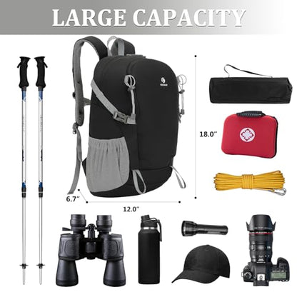 Hiking Backpack for Men Women, 25L Lightweight Travel Backpack Camping Daypack for Outdoors - color: Black