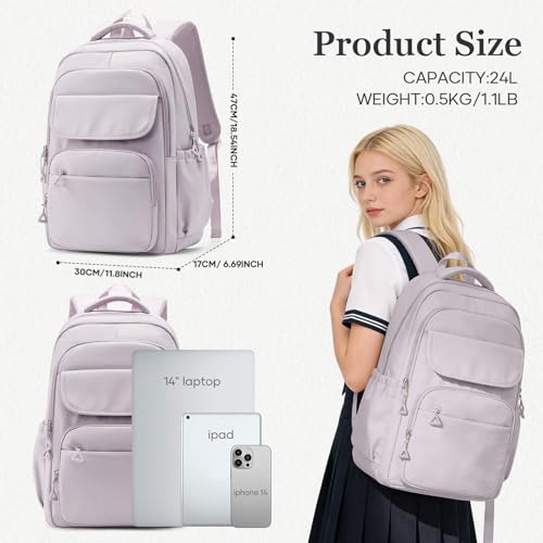 Cute School Backpack for Teens Girls Boys Waterproof School Bag Basic Backpack for College Students Multi Pocket Backpack Lightweight Casual Daypack Backpacks for Women Men（Purple） - color: Purple
