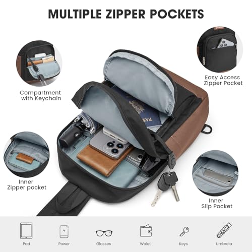 G4Free Small RFlD Crossbody Backpack Convertible Lightweight Mini Sling Bag for Women Men for Travel & Hiking, Black & Brown - color: Black and Brown