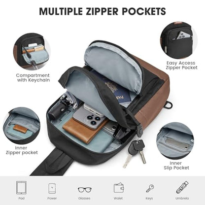 G4Free Small RFlD Crossbody Backpack Convertible Lightweight Mini Sling Bag for Women Men for Travel & Hiking, Black & Brown - color: Black and Brown