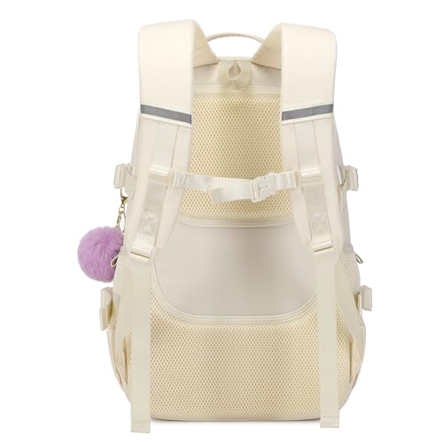 Backpack for Girls, 15.6 Inch Laptop School Bag Kids Kindergarten Elementary College Backpacks Large Bookbags for Teen Girl Women Students Casual Travel Daypacks (Beige) - color: Beige
