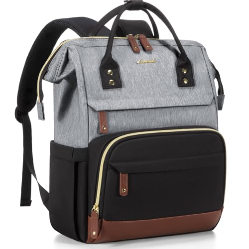 LOVEVOOK Laptop Backpack for Women, 15.6 Inch Work Business Backpacks Purse With Large Capacity, Waterproof Nurse Bag College Bookbag for School, Waterproof Casual Daypack for Travel - color: Black-grey-brown, size: 15.6 INCH