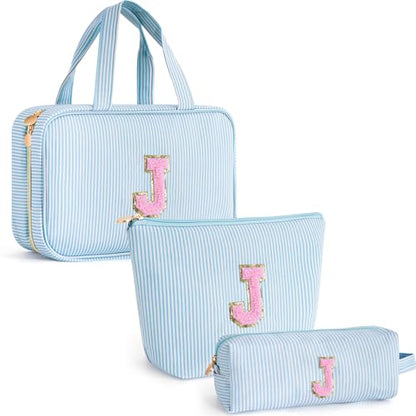 Gifts for Teen Girls Women - Personalized Toiletry Bag Initial Makeup Bag | Travel Cosmetic Bag | 8 9 10 11 12 13 14 15 16 Years Old Girl Gift Trendy Stuff - Blue J - color: Blue, style: J