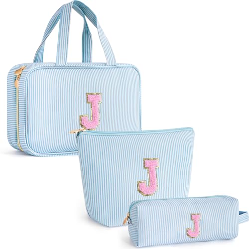 Gifts for Teen Girls Women - Personalized Toiletry Bag Initial Makeup Bag | Travel Cosmetic Bag | 8 9 10 11 12 13 14 15 16 Years Old Girl Gift Trendy Stuff - Blue J - color: Blue, style: J