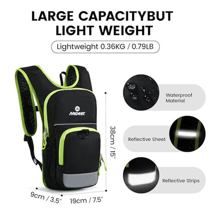 Nepest Kids Hydration Backpack, Mini Water Backpack with 1.5L Water Bladder for Hiking Cycling Running - color: Black