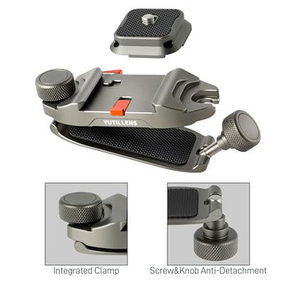 Camera Backpack Clip with Arca-Style Quick Release and Anti-Drop Dual-Lock, Max Load 66 lb Aluminum Clip for Mirrorless/DSLR Cameras, Hands-Free for Hiking Travel and Street Photography - color: Gray
