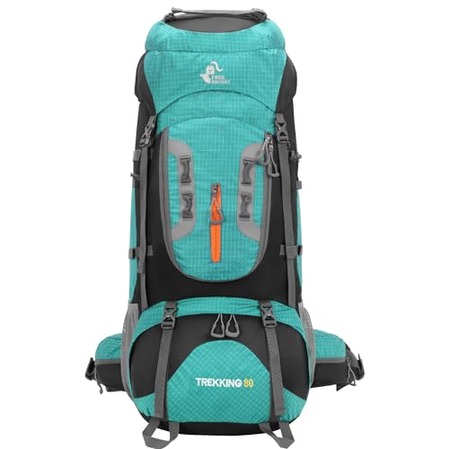 Bseash 80L Waterproof Hiking Camping Backpack with Rain Cover, Lightweight Outdoor Sport Travel Daypack for Climbing Touring (Lake Green) - color: Lake Green