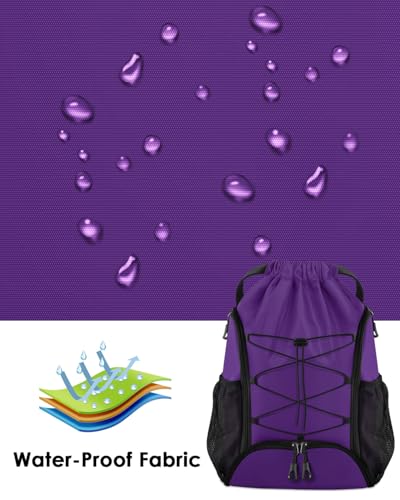 BROTOU Soccer Bags, Football Backpack, Volleyball Bag, Drawstring Soccer Backpack with Ball and Shoe Compartment - color: Purple