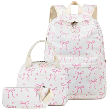 LEDAOU Backpack for Girls School Bag Kids Bookbag Teen Backpack Set Daypack with Lunch Bag and Pencil Case | Kids - color: A-bow Tie Beige