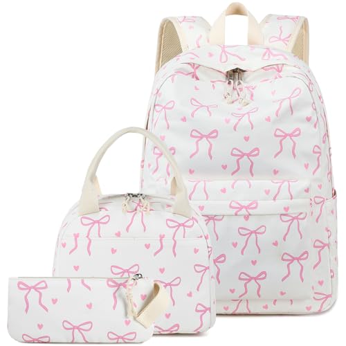 LEDAOU Backpack for Girls School Bag Kids Bookbag Teen Backpack Set Daypack with Lunch Bag and Pencil Case | Kids - color: A-bow Tie Beige