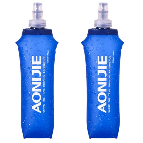 TRIWONDER TPU Soft Folding Water Bottles BPA-Free Collapsible Flask for Hydration Pack - Ideal for Running Hiking Cycling Climbing (500ml/16.9oz - Pack of 2) - color: 500ml/16.9oz - Pack of 2