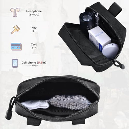 Azarxis Molle Pouches, Tactical Compact EDC Small Utility Pouch Waist Bags Sundries Storage Admin Organize Gear Gadget for Military Backpack - color: #04 Black - 5.91"x4.33" + 6.49"x4.53" - 2 Pack