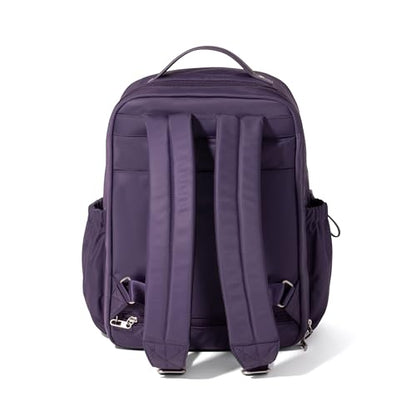 Baggallini Tribeca Expandable Laptop Backpack - 15"x11" Lightweight RFID Computer Bag for Work & Travel with Luggage Sleeve - color: Deep Grape Twill