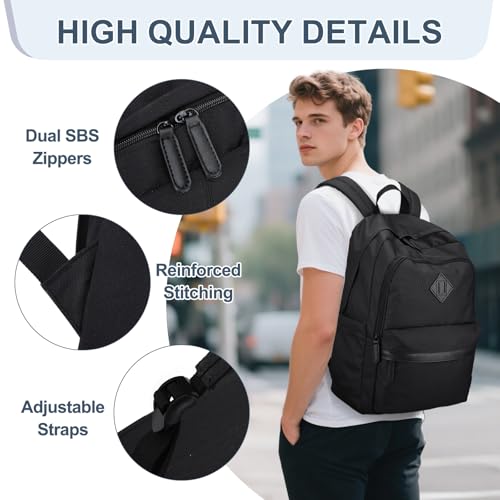 RAVUO Backpack for Men, Water Resistant Black School Backpacks Large Bookbag 15.6inch Laptop Back Pack College Daypack Schoolbag for Teen Boys Girls - color: Black