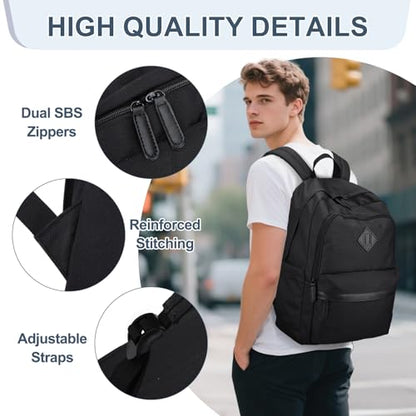 RAVUO Backpack for Men, Water Resistant Black School Backpacks Large Bookbag 15.6inch Laptop Back Pack College Daypack Schoolbag for Teen Boys Girls - color: Black