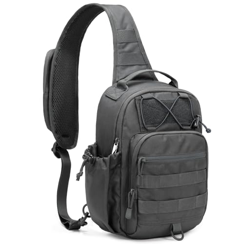 HALOVIE Anti-theft Tactical Sling Bag RFID Darkgray Military Shoulder Bag with Phone Pack EDC Molle Crossbody Bag for men - color: Darkgray