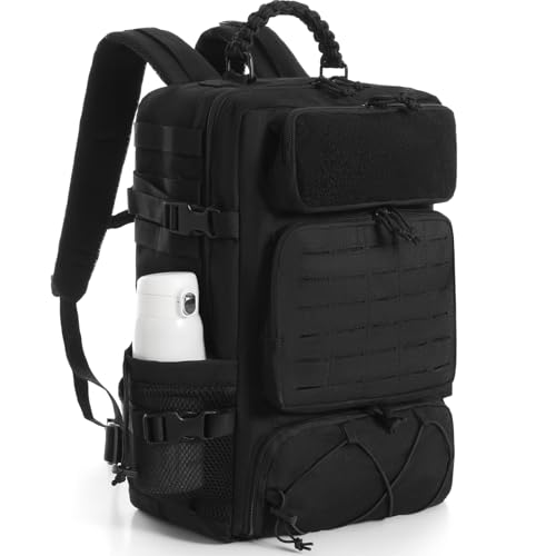 35L Tactical Backpack with Shoe Compartment & Molle Admin Pouch Combo – 1000D Water Resistant Military Backpack for Laptop 15.6” + Laser Cut EDC Tool Organizer Bag – Outdoor Hiking Gym Assault