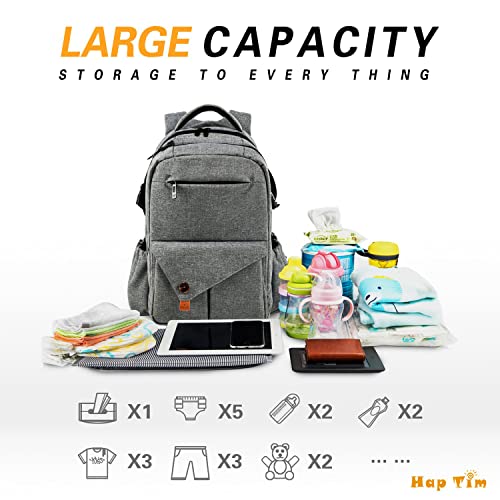 Hap Tim Multi-Function Large Baby Diaper Bag Backpack with Stroller Straps, Insulated Pockets, Changing Pad, Stylish & Anti-Water Material(Gray-5284) - color: Gray