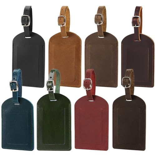 Ringsun Genuine Leather Luggage Tag for Suitcases ID Tags Bag Tags for Luggage (8 Pack, All Color) - color: 8 Pack-all Color