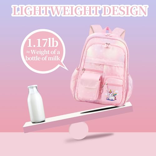 School Backpack for Girls Rainbow Kids Backpack Cute Backpack for Back to School Laptop Travel Bag (3sets-Pinks) - color: 3sets-pinks
