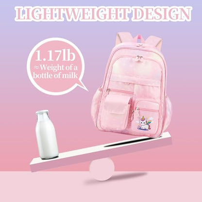 School Backpack for Girls Rainbow Kids Backpack Cute Backpack for Back to School Laptop Travel Bag (3sets-Pinks) - color: 3sets-pinks