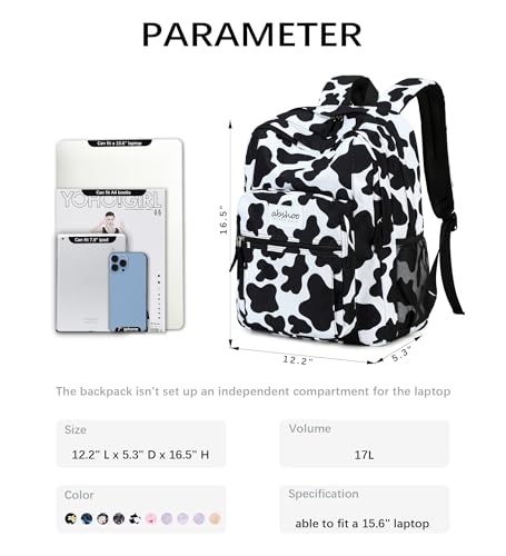 abshoo Classical Basic Cow Print Womens School Backpack For College Teen Girls Water Resistant Bookbag (Cow) - color: Cow, size: 16.5 Inc