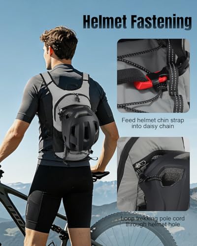 Small Hiking Backpack with 3D Sponge Backpanel for Men Women, 15L Waterproof Lightweight Cycling Backpack with Chest Strap & Helmet Buckle & Hanging Loop for MTB Biking Jogging, Grey - color: Grey