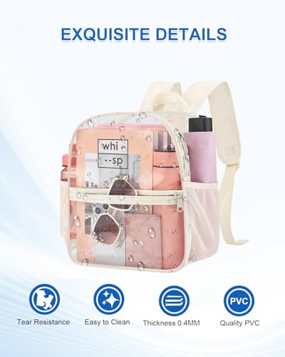 Clear Backpack for Stadium Events, 12x12x6 Small Clear Plastic bag with Reinforced Straps for Game Security Festival Concert - color: Creamy