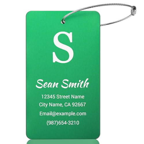 Luggage Tags for Suitcase - Green Personalized Engraved Metal Tag for Cruise Travel - Custom Name Tags Suitable for Bags and Backpacks No Underline (2x3.5 inch) - color: Green, size: Vertical Rectangle (3.5x2")