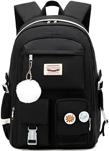 Classic Diamond School Backpack for Girls Laptop Backpack Cute Bookbag Kawaii College Backpack School Backpacks for Teens Girls Student (Black) - color: Black
