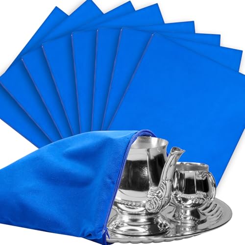 Sanwuta 8 Pcs Zippered Silver Storage Bags Anti Tarnish Silver Pouches Keeper Jewelry Storage Protector Bags(15 x 15 Inch,Navy Blue) - color: Navy Blue, size: 15 x 15 Inch