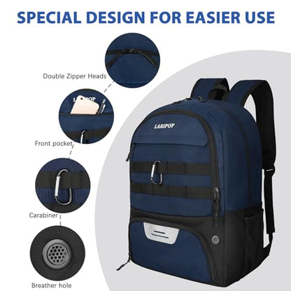 LARIPOP Soccer Backpack with Ball Holder & Shoe Compartment Large Capacity Sports Bag for Training - color: Dark Blue