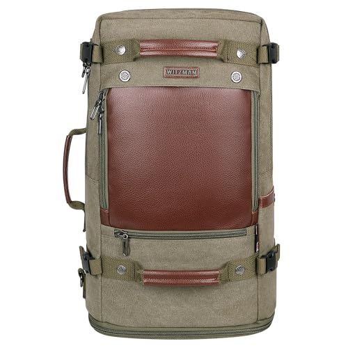 WITZMAN Travel Backpack for Men Women Carry on Luggage Backpack Canvas Rucksack Duffel bag with Shoe Compartment（A2021 Light green） - color: 22.5 Inch Army Green