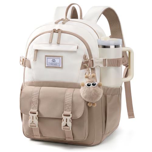 LOVEVOOK School Backpack for Teen Girls, Bookbag for 8-16 Student, Middle High College Back to School Cute Kids Backpack, 17.3 Inch, Khaki-beige - color: Khaki-beige, size: 17.3 Inch