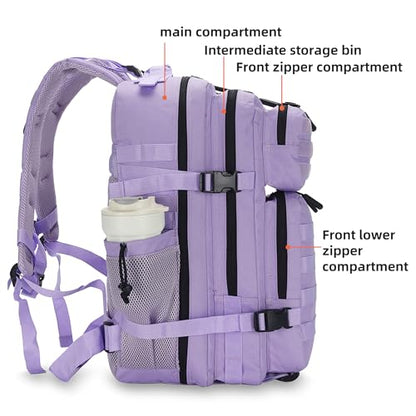 Lovelinks21 45L Tactical Assault Backpack 3 Day Assault Pack with MOLLE Waterproof Rucksack for Tactical Backpacks (Light Purple) - color: Light Purple