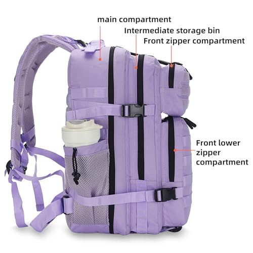 Lovelinks21 45L Tactical Assault Backpack 3 Day Assault Pack with MOLLE Waterproof Rucksack for Tactical Backpacks (Light Purple) - color: Light Purple