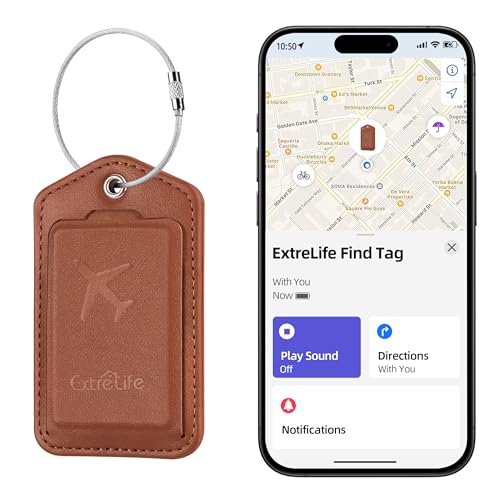 Luggage Tags, Works with Apple Find My, Smart Luggage Tag for Suitcases, Leather Bag Tags for Travel, Suitcase Tag with Privacy Flap, Anti-Lost Luggage Tracker, Travel Essentials, Rechargeable, Brown - color: Brown