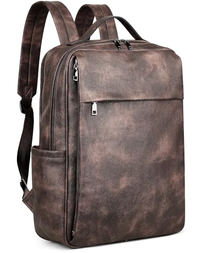 MASINTOR 15.6 inch PU Leather Laptop Backpack Purse for Women, Large College Casual Backpack Travel Bag Retro Coffee - color: Retro Coffee